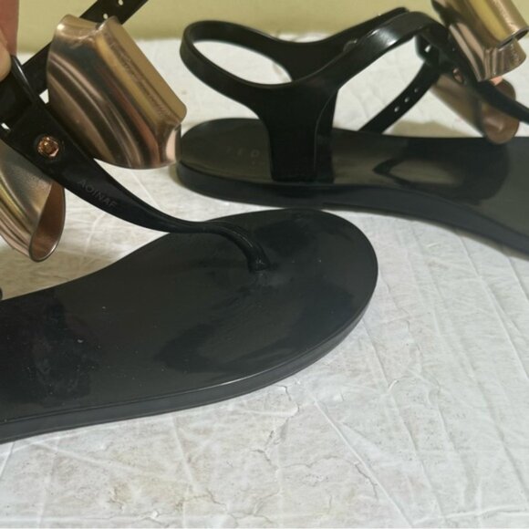 Ted Baker Ainda Rose Gold Bow Ankle TStrap Thong Jelly Bow Sandals Flats Black - Picture 12 of 16